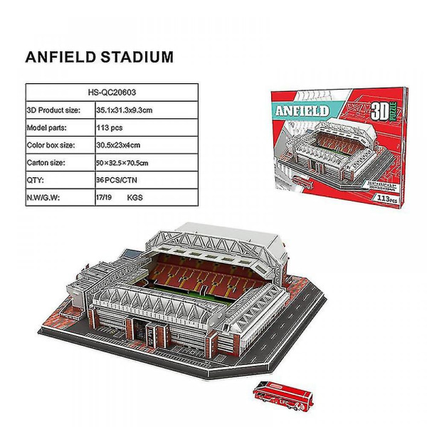 Klassisk Jigsaw Diy 3d Puslespil World Football Stadium Samlet bygningsmodel Anfield