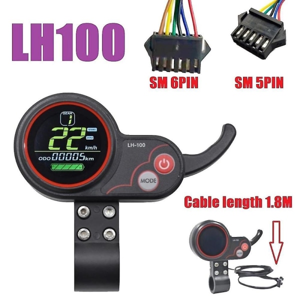 Lh100 Lcd Display Dashboard 24v-60v Throttle Meter For Electric Scooter/ebike Speedometer(sm Plug 6