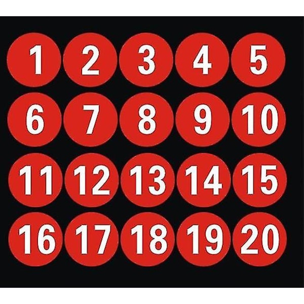 3 cm:n pyöreä pvc-digitaalitarra (1-100) Numerotaulukko Ovilevyn järjestys Tarrakoodi Koneen vaatteiden luokitustestitarra (valkoinen punaisella taustalla)