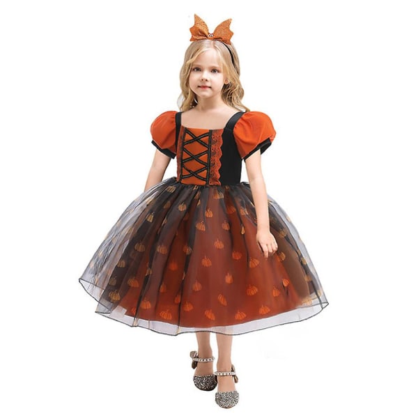4-8 år Barn Flickor Halloween Pumpkin Cosplay Kostym Tutu Klänning Fest Klänning Presenter 4-5 Years
