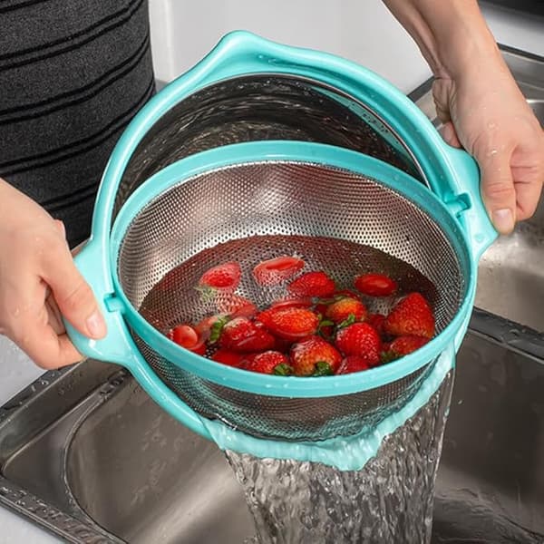 Sett risvasksil rustfritt stål vasksil metall sil plast frukt over vasksil rustfri dørslag sil stål