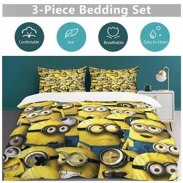 x237 Minion 3-delat Sängklädesset Varmt Och Bekvämt Mjukt Påslakanset med 1 Påslakan Och 2 Örngott för Sovrum b237 240x260cm 94x102in