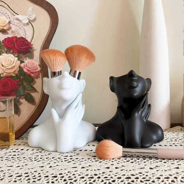 Makeupbørsteholder Kvindelig Buste Figur Vase Organizer Børste Opbevaringsboks Ny Black 1pcs