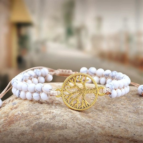 Naturlig Hvid Howlite Sten Armbånd til Kvinder Bohemian Yoga Uendelighed Livets Træ Flettet Håndlavet Smykker til Mænd