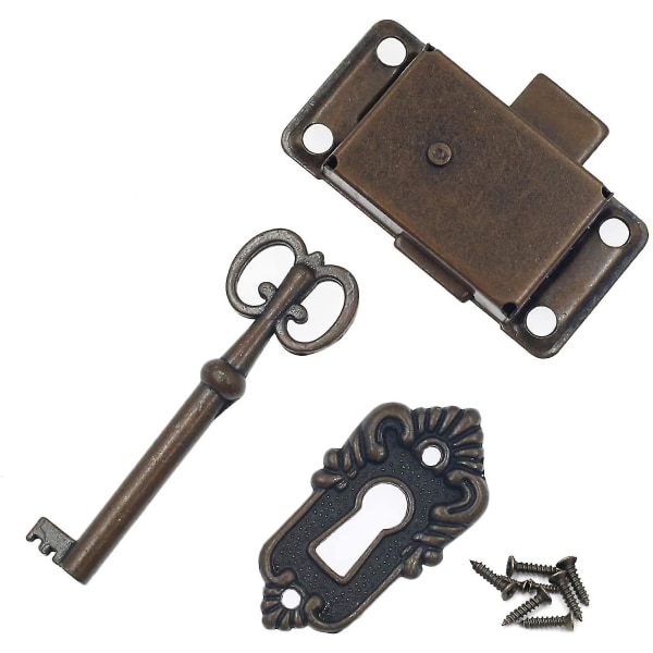 Antikainen kaapin oven lukko Antiikki lukkosarja - Koristeellinen lukko avaimilla ja ruuveilla - Postilaatikkoon