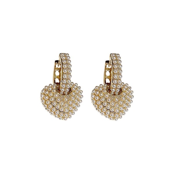 Fashion Smycken Söt Kärlek Full Pärla Liten Creol 14k Guld Örhängen Eleganta Kvinnor Bröllop Fest Örhängen