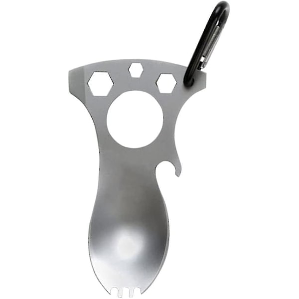 Multifunktionell sked gaffel rostfritt stål utomhus verktyg spork för vild överlevnad grå, utomhus multifunktion bestick silver 1 st
