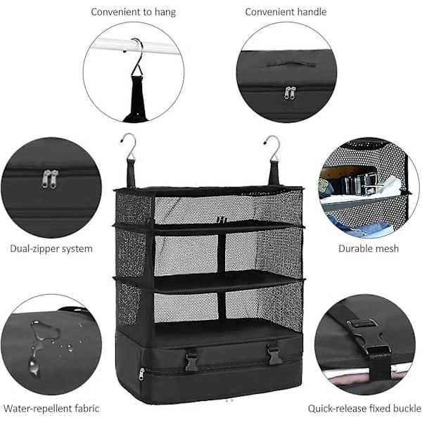 Utendørs Camping Bærbar Foldbar Oppbevaringspose Hengepose Camping Mesh Oppbevaringspakke Mesh Bag Camping Tilbehør Multiverktøy (Svart)(1stk