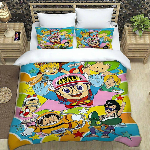 v769 Sängkläder Doctor Slump tecknad tryckt Sängkläder Utsökta sängtillbehör set påslakan säng täcke set sängkläder lyx födelsedagspresent 3-delar 135x200cm 53x78in