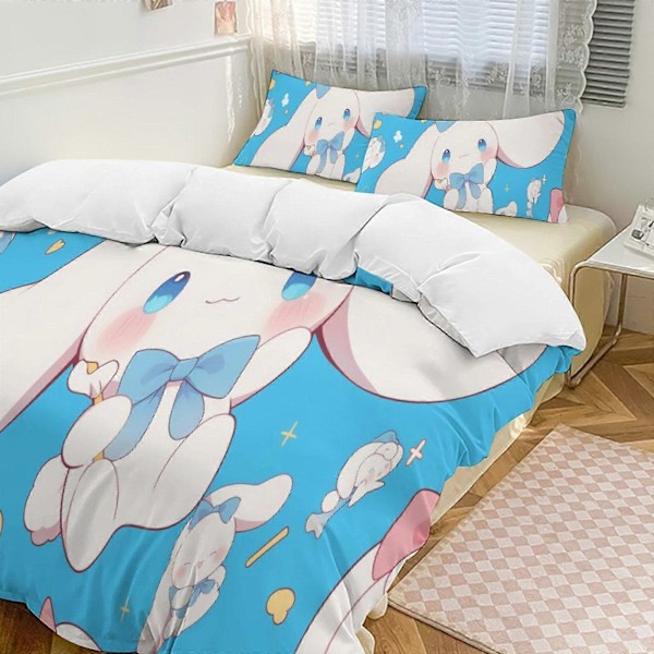 v1097 Cinnamoroll Dynesett Tykk Myk 3 Deler Sengetøy Sett Helårs Dynetrekk med 2 Putetrekk for Voksne Kvinner Jenter Tenåringer Hjem Rom Dekor io 135x200cm 53x78in