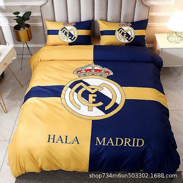 v774 Sängkläder Real Madrid CF Fotbollsklubb Logotyp Täcke Påslakanset Hemtextilier 3-delars Sängklädesset (1 Påslakan + 2 Örngott) y774 200x200cm 78x78in