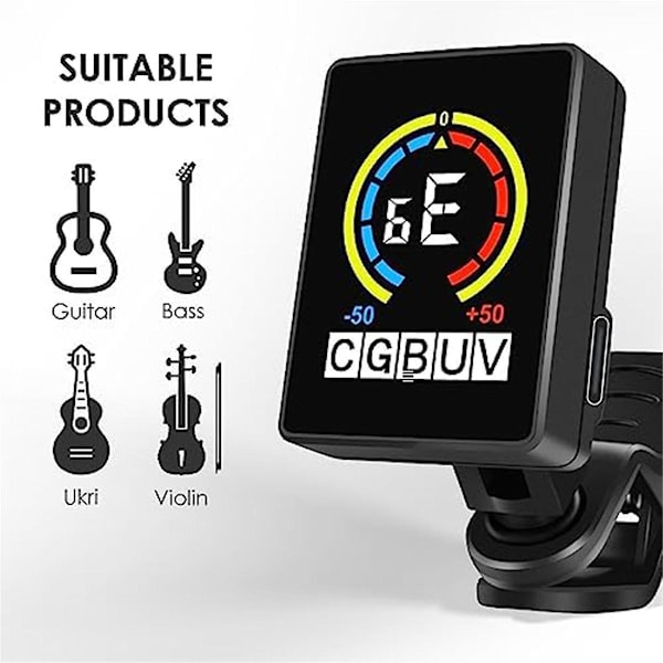 4 st Gitarrstemmare Uppladdningsbar Clip on Tuner för Gitarr, Bas, Ukulele, Violin Passar för Professionella eller Nybörjare