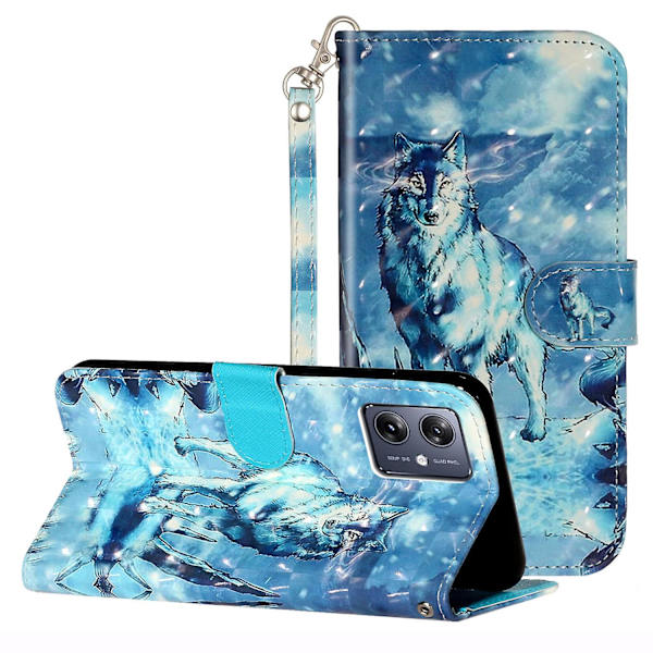 För Motorola Moto G14 5g Telefonfodral Plånbok Läder 3d Mönster Folioomslag Snow Wolf