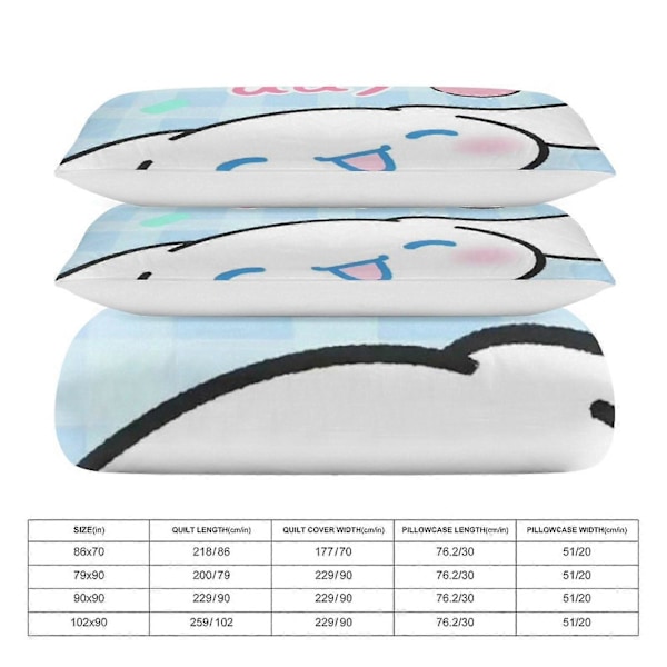 v373 Cinnamoroll 3-delars Bäddset för Enkelsäng - Inkluderar 1 Enkeltäcke och 2 Örngott - Färgbeständig Mikrofiber - Cinnamoroll io373 135x200cm 53x78in