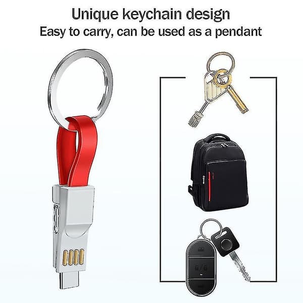 3 i 1 Mini Nøkkelring Lader Usb Kabel Micro Usb Type C Lyn Kabel