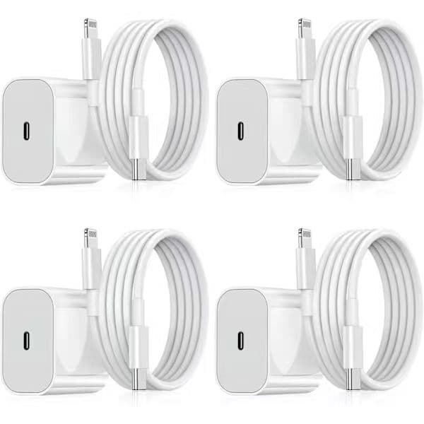 FOR iPhone Samsung Hurtiglader USB-C Strømadapter 20W + 2m Kabel 4-pakning iPhone 4-pakning 4-Pack iPhone