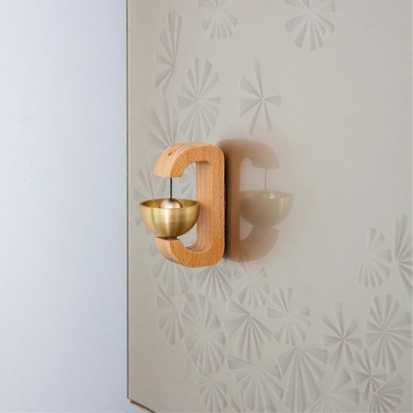 Butiksringklocka för dörröppning, magnetiskt fäst träklocka gyllene dekorativ entré dörrklocka med mässingsklocka-d Light brown beech