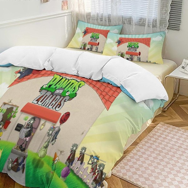 v1396 Plants Vs Zombies Peittosetti Paksu Pehmeä 3-osainen Vuodevaatesetti Kaikki Vuodenajan Peittopussi 2 Tyynyliinalla Aikuisille Naisille Tytöille Teineille Kotiin Huoneeseen De 135x200cm 53x78in