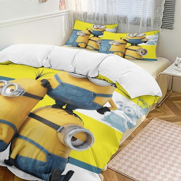 x164 Minion 3-delt sengetøjssæt Varmt og behageligt blødt dynebetræk sengetøjssæt med 1 dynebetræk og 2 pudebetræk til soveværelse b164 200x200cm 78x78in