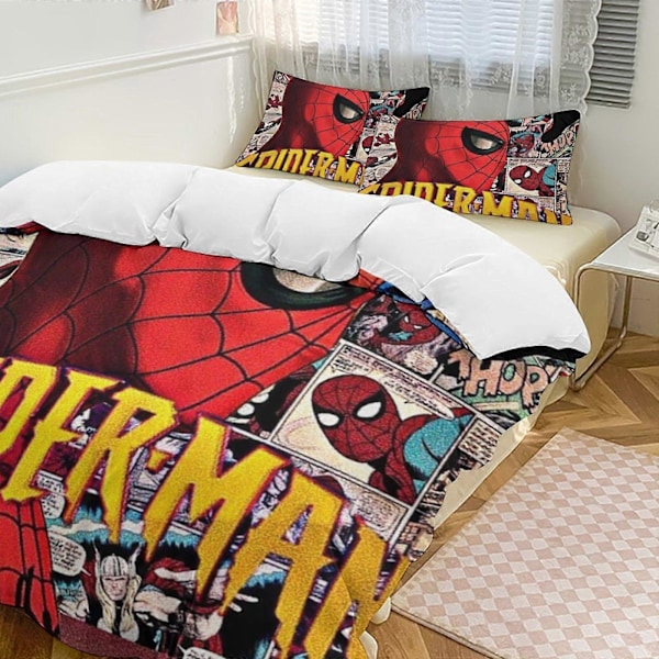 v109 Spider-Man 3-delars Bäddset för Enkelsäng - Inkluderar 1 Enkelt Täcke och 2 Örngott - Färgbeständig Mikrofiber - Spider io109 135x200cm 53x78in