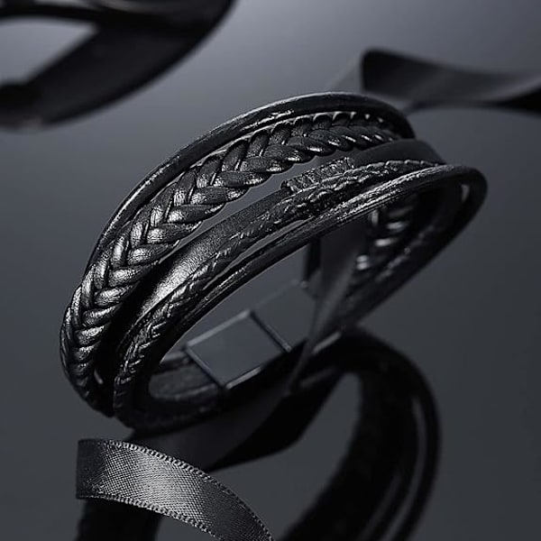 Herr Armband Läder Äkta Unisex Manschett Wrap Armband Flätad Flerskikts Magnetlås Rep Armband Armband för Män och Kvinnor