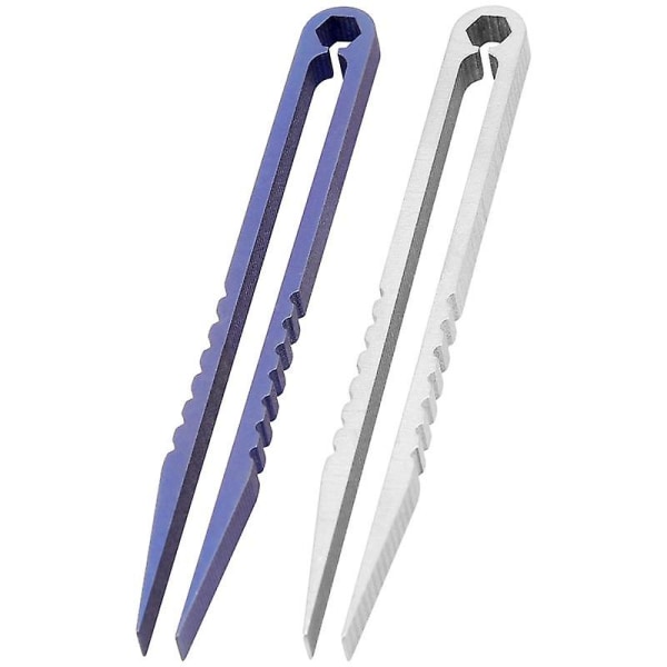 2-pack Mini Pinzett i Titan - Bärbar Pinzett i Titanlegering för Camping, Utomhusaktiviteter och Resor Silver  Blue