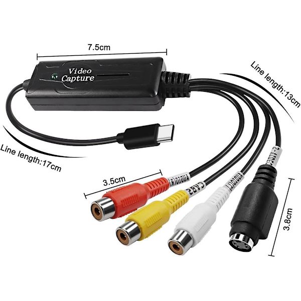 Rca Av Til Usb C Konverter Video Capture Card Adapter 1 Kanal Av Ntsc Pal Video S Video/komposit Til Usb Konverter