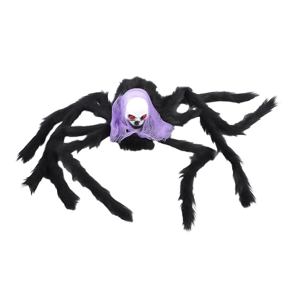 Pelottavat kallopää hämähäkki koristeet, Halloween jättiläinen pelottava realistinen karvainen hämähäkki tuet ikkunalle seinälle pihalle juhliin kummitustaloon sisä- ja ulkotiloihin Purple