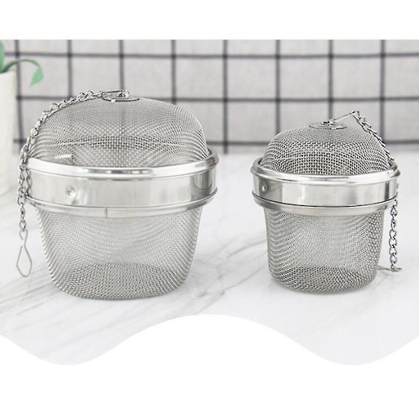 4 stk. Tekugle i rustfrit stål, 2 størrelser ekstra fintmasket teinfuser med forlænget kæde H Silver