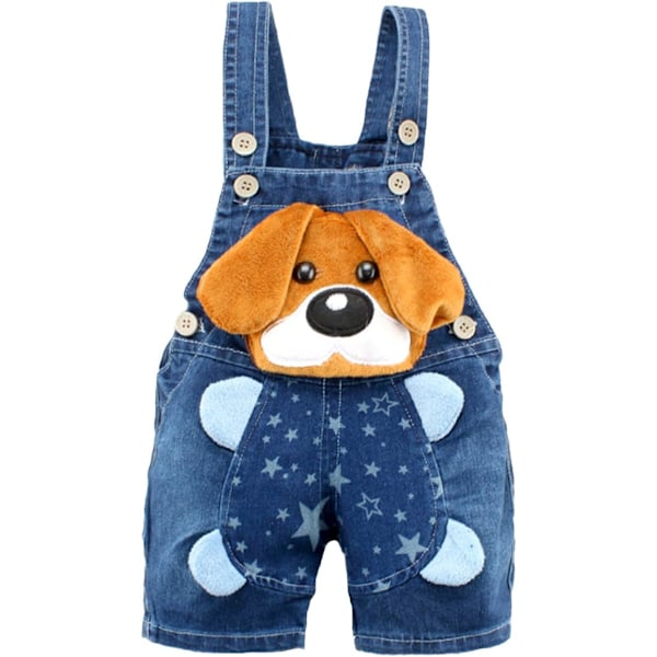 Söta baby sommar jean overaller, småbarn denim 3D tecknad djur shortalls 100 Blue