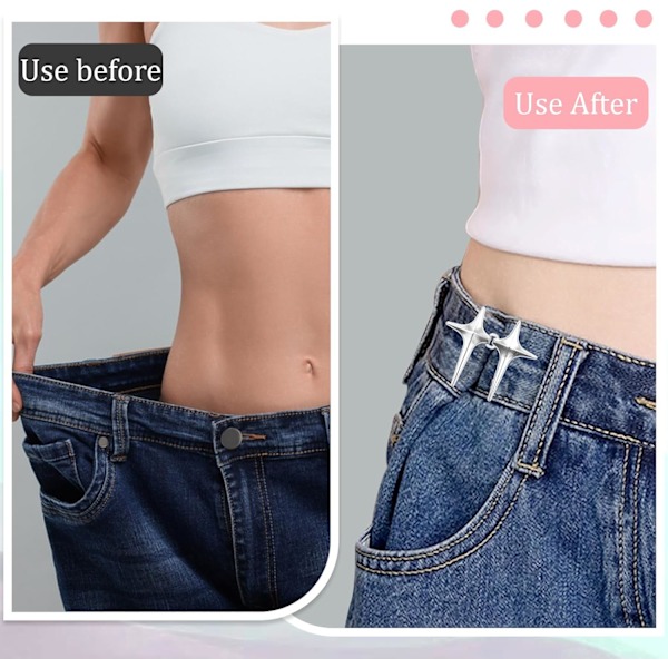 8 par jeans knappar för lösa jeans, byxor åtdragning klämma stjärna midjeband åtdragare justerbar spikfri midjespännen återanvändbar midje åtdragare