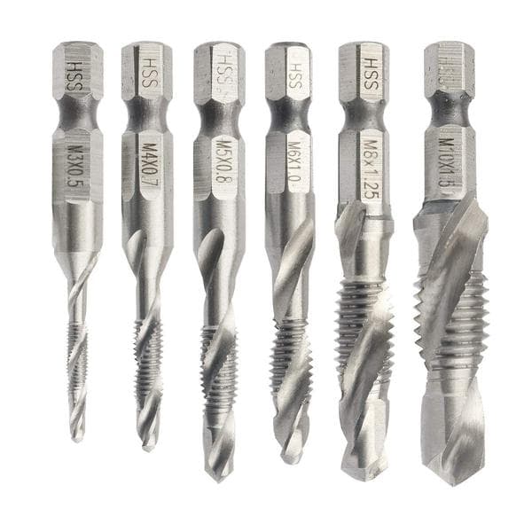6st Combination 1/4\" Hex Spiral Drill HSS M3-M10 Bit Screw Countersink Hex Handle Metric Taps White Diamond/Titanium Plated