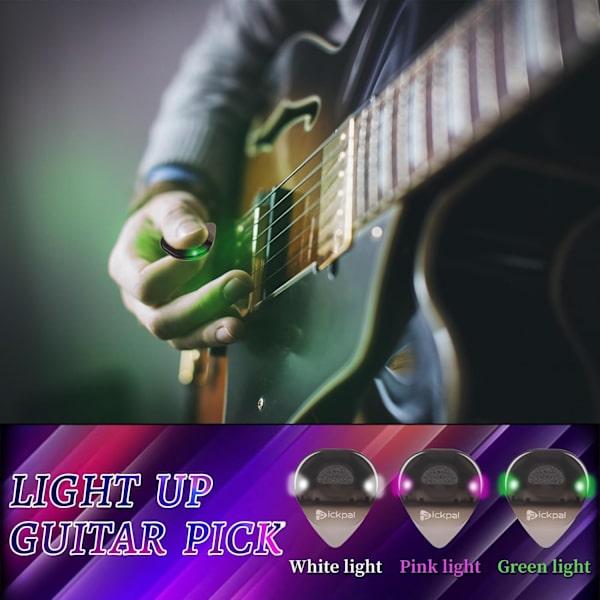 LED-gitarrplektrum, 3-pack med upplysta plektrum, automatiska LED-lysande plektrum, bländande färgglada plektrum för gitarrtillbehör
