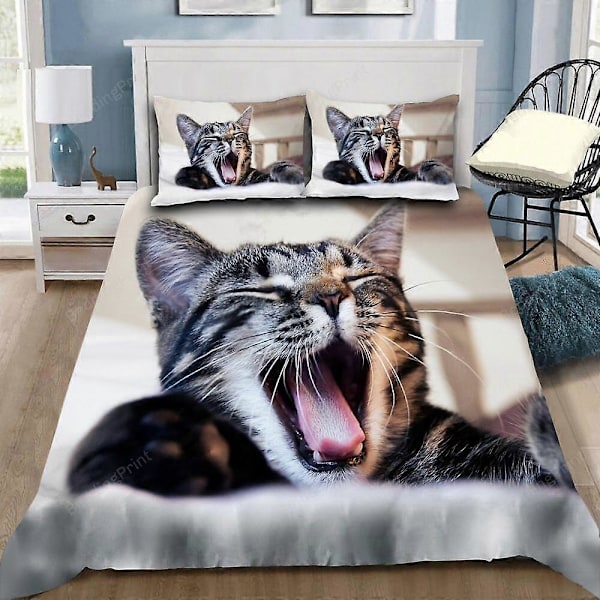 v5159 Sängkläder Gäspande Katt Påslakanset Doona Örngott Super Sänglinne Sängkläder IU5159 135x200cm 53x78in