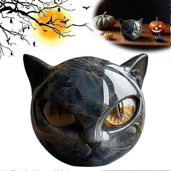 Sort katskulptur i sten – Elegant boligindretning & gave