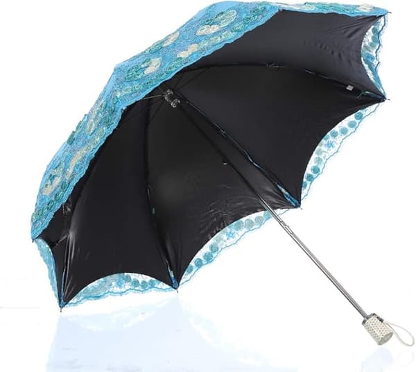 Hopfällbart UV-parasoll Snö/Regn/Sol Paraply Broderi Bröllopsparaply Blue