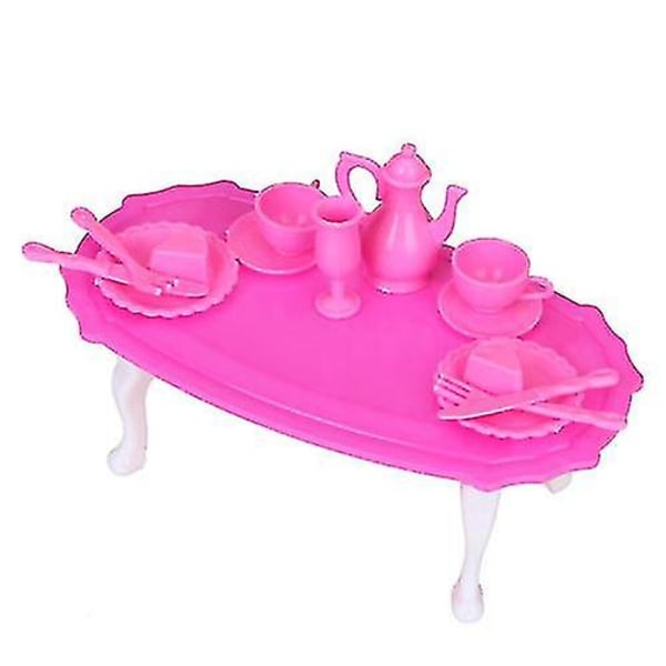 Matsalsmöbel Matbord Set För Barbie Docka Chockerande Rosa Vit