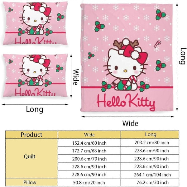 i209 Hello Cat Kitty Rosa Hjerte Tegneserie Stil Dynetrekk Sett Bomull Sengtrekk - 3 stk Sengetøy Sett - Jenter Gutter Barn Soverom Seng Sett - Hello Cat Kitty 135x200cm 53x78in