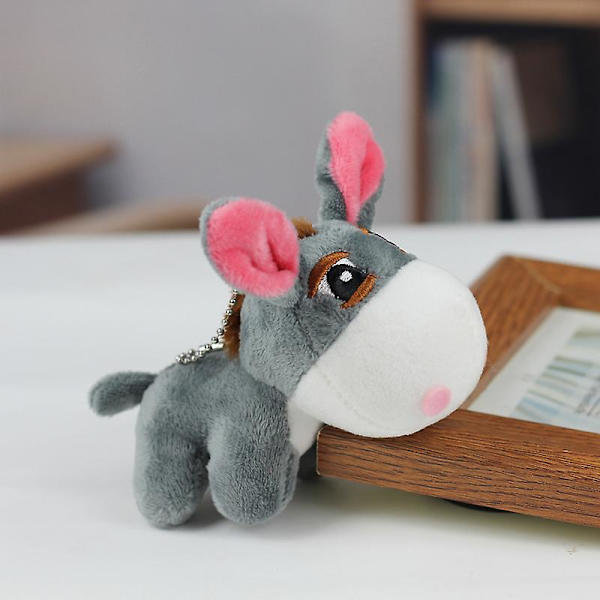 Lille æsel pony plys legetøj hest dukke vedhæng nøglering bil taske nøglering indretning Gray