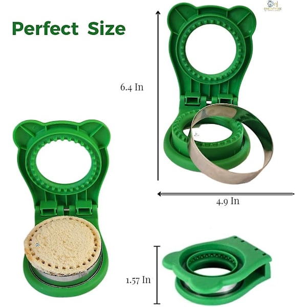 Sandwich Cutter Og Sealer Til Børn, Lommesandwich, Diy Decruster Sandwich, Uncrustables Maker Brødskærer Til Bento Box Green