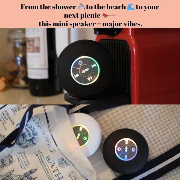 Waterproof Speaker for Shower - Bluetooth with LED, IPX4, Portable Mini Speaker with Suction Cup and Built-in Microphone Black black