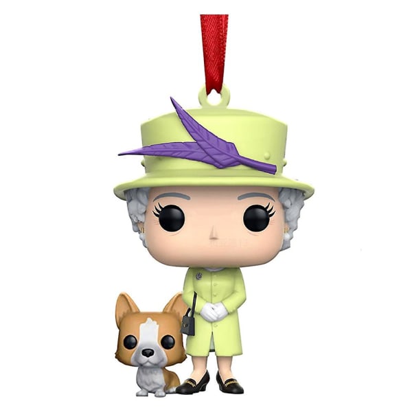 Jule Elizabeth II Dronning Og Corgi Tegneserie Souvenirs Juletræ Hængende Ornament Sød Souvenir Dekoration Til Dronningefans B
