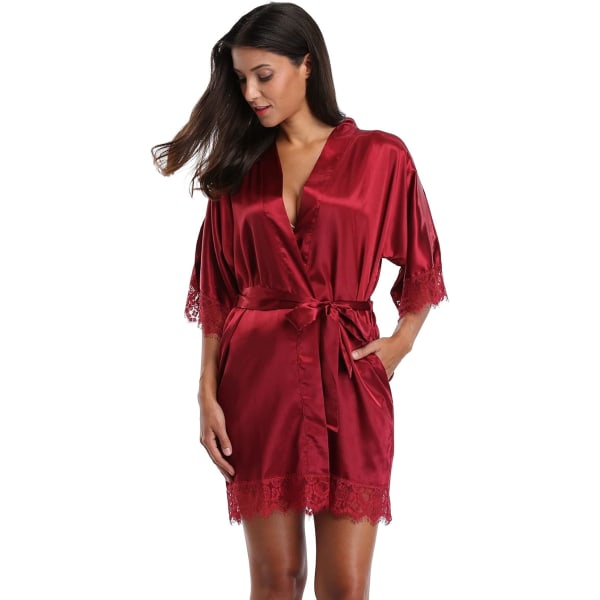 Silk Kimono Robe Women Self -clothes short bridesmaid bath L