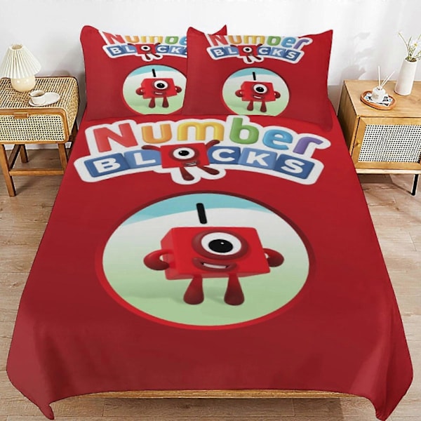 x461 Numberblocks Påslakanset Mikrofiber Sängkläder 3D-tryckta Lätta 3-delade Täcke Set, 1 Påslakan och 2 Örngott för Barn Pojke 135x200cm 53x78in