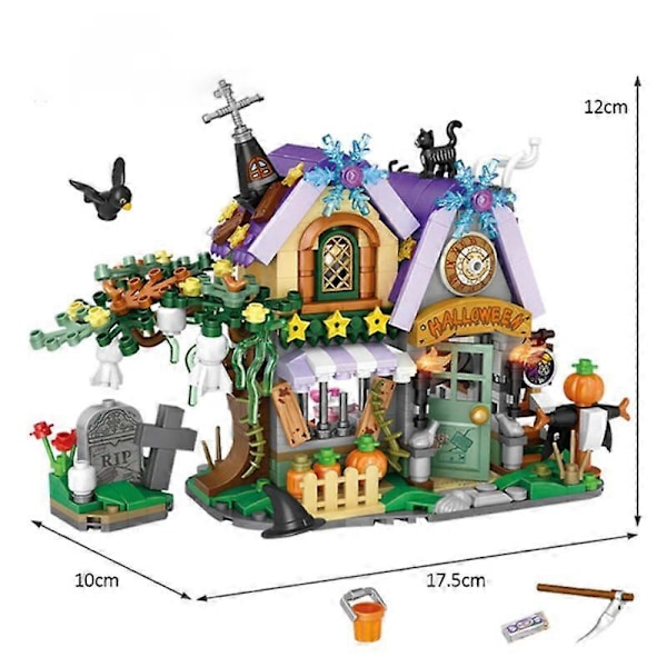 MOC Kreativ Mini Halloween Spökhus Byggklossar Pumpakärra Dekoration Tegel Leksaker för Pojkar och Barn with box Carriage