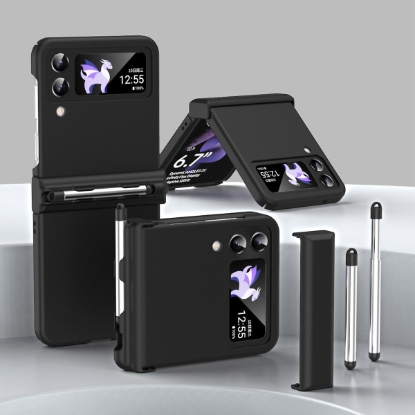 Macaron- case kompatibelt med Galaxy Z Flip 4, hård PC All-inclusive cover med gångjärnsskydd Black For Galaxy Z Flip 4