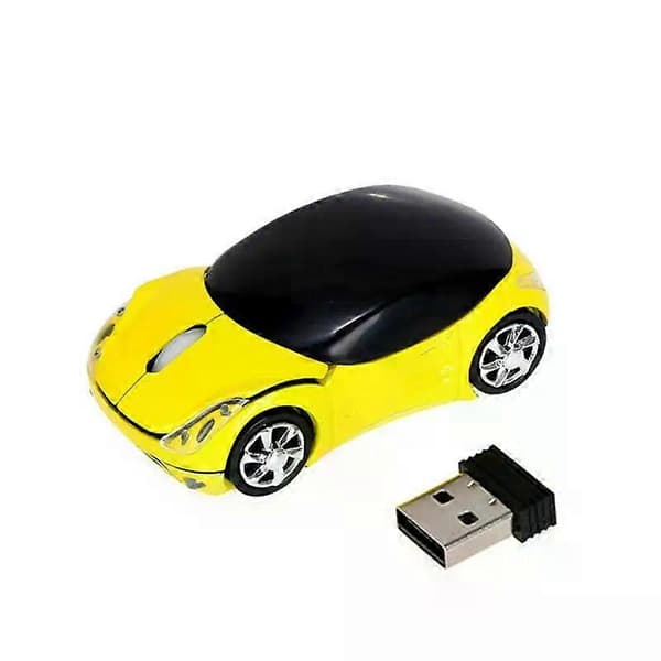Wireless Mouse Battery Mouse Wireless Computer Mouse 2.4G Office Gaming Mouse 3 Buttons Cute Car Interesting Mouse for Laptop PC Yellow Yellow