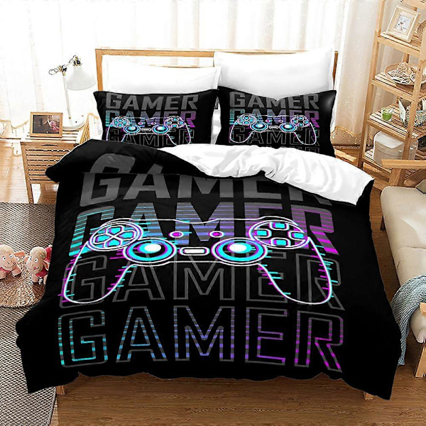 v1119 Sengesett Gaming Dynetrekk Sett Gamer Rom Dekor for Gutter Barn Tenåringer Videospill Enkeltseng Sett Gamepad Sengeteppe Dekor Hjem 3-Dels Sengesett 135x200cm 53x78in
