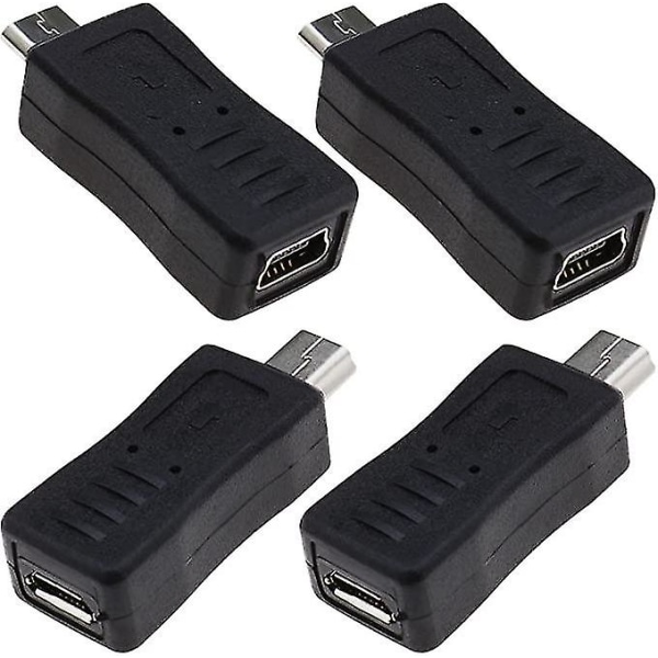 Micro USB hane till mini USB hona mini USB hane till mikro USB hona Laddare Adapter Omvandlare för USB digitalkameror Bluetooth hörlurar4st svart