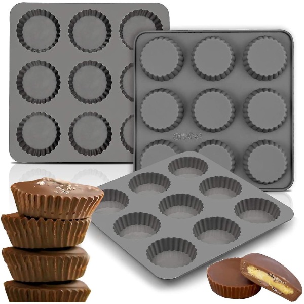 Chokolade Mandel Jordnøddesmør Cup Form-(3 stk) 9 Kop Bomb Snack Bakke/mini Silikone Biscuit Slikform, Brownie, Gelé, Trøffel